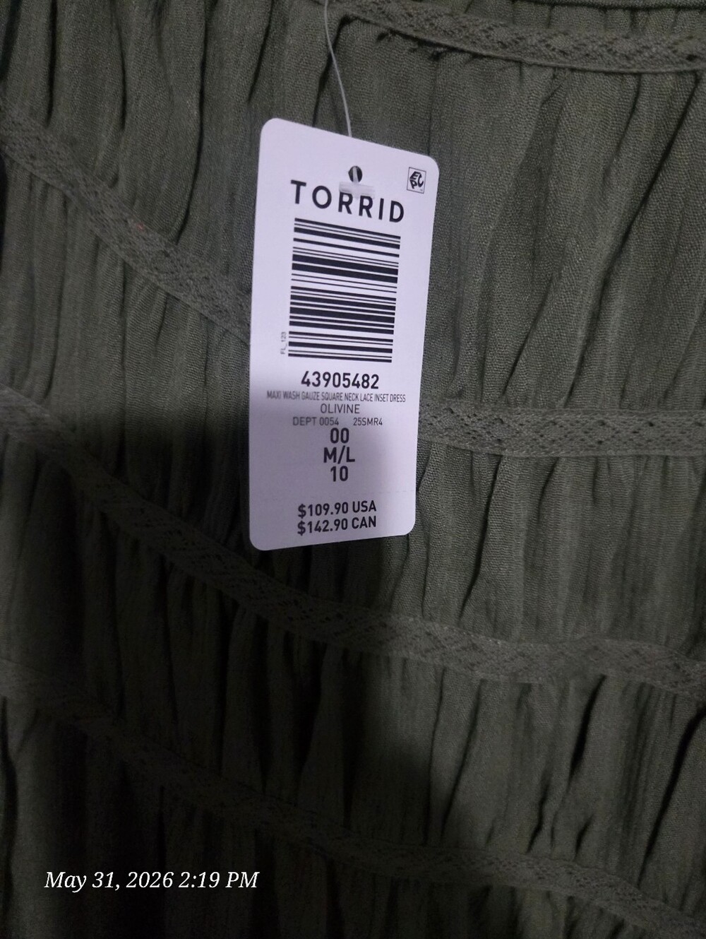 Square neck lace inset olive color maxi Torrid dress - Picture 4 of 4